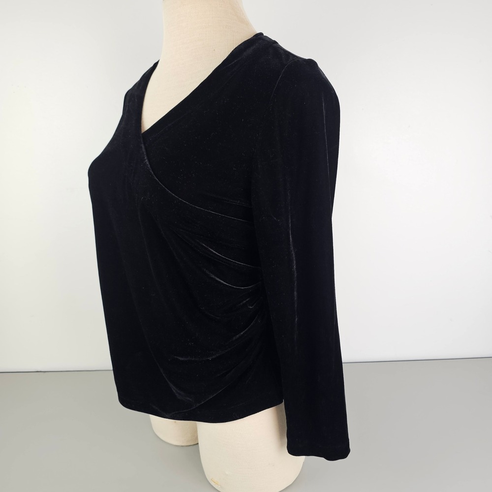 Soft Surroundings Black Velvet Faux Wrap Ruched V-Neck Top PL 37120 - Picture 2 of 11